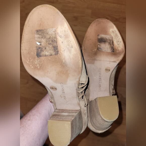 Lucky Brand Chestnut Brown Leather Open Toe Booties Size 6 Side Zip Lace Detail - Picture 9 of 9